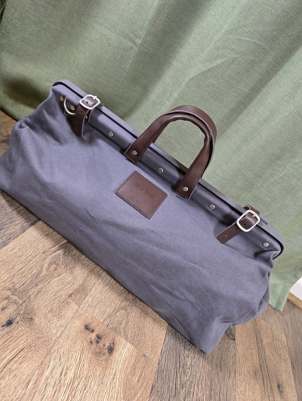 Line Of Trade Canvas Weekender Bag with Brown Leather Handles - Gray